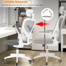 OYAJIA Office Chair Ergonomic Desk With 90° Flip-Up Armrest Lumbar Support, Height Adjustable Chair, Executive Swivel Computer Padded Seat Cushion For Home/Office - Light Grey - View 6