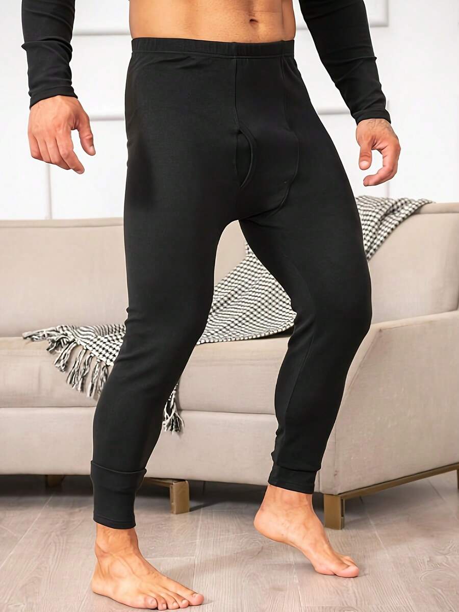 Men's Fleece Lined Thick Warm Sweatpants, Soft High Elasticity Base Layer Pants, Lightweight Comfortable Sports Trousers