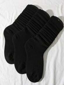 3/6 Pairs Women Solid Color Velvet Thickened Warm Mid-Calf Socks, Soft Skin-Friendly Slimming Versatile Socks, Japanese Korean Style For Commute And Daily Wear (Excluding Sock Card) - Multicolor - View 3