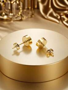 MONALLY 1 Pair 18K Gold Plated Stainless Steel Roman Numeral Stud Earrings, 0.035μm Thickness - Royal Blue - View 3