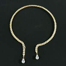 1 件新款锆石双层项链，百搭时尚，带有水滴开口领口和性感锁骨链项链 - 銀色 - 查看 8