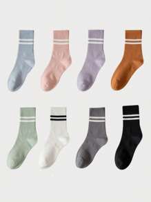 1 Pair Anti-Slip Breathable Sports Yoga Socks, Silicone Non-Slip Simple Striped Mid-Calf Socks Suitable For Home Fitness, Gym, Outdoor Sports, Yoga, Dance, Pilates, Indoor Shock-Absorbing Workout Socks