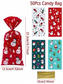 25/50/100pcs Christmas Candy Bag With Golden Ribbon,Santa Claus Snowman Gnome Reindeer Pattern Christmas Gift Bag,Xmas Party Treat Bag,Christmas Party Favor Bag,Christmas Present,Holiday Small Gift,Merry Christmas Packaging Bag,Snack Food Bag,Chocolate Biscuit Baking Bag,Candy Wrapping Bag,Christmas Decoration
