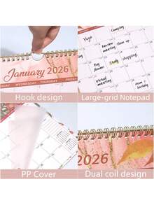 2026 新年挂历、办公用品、家居墙面装饰、计划整理器、时间管理 - 日程安排计划器、壁挂日历 - 花卉和植物主题日历 - 月计划器 - 周计划器 - 每日计划器 - 圣诞节礼物 - 感恩节礼物 - 彩色 - 查看 6