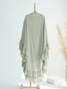 新款褶皱式高品质双层高领系带纯色祈祷围巾，穆斯林女士长款尼卡布雪纺头巾，适合女性日常穿着、户外祈祷，优雅甜美，四季皆宜。 - 彩色 - 查看 4