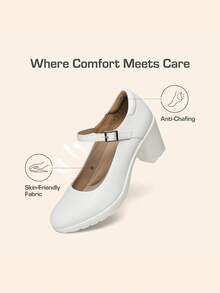Women's Chunky Low Block Heels Pumps Mary Janes Closed Round Toe Comfortable Elegant Solid Color Dating Vacation Classic Dress Work Shoes - trắng - Xem 2