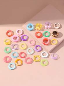 30 件随机颜色花朵装饰戒指情人节 - 彩色 - 查看 3