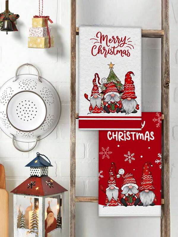 Strofinaccio da cucina natalizio da 40*60cm, panno per pulizia con gnomo di Babbo Natale, decorazione essenziale per la casa rossa e bianca per le vacanze, panno assorbente per la decorazione natalizia della cucina, straccio per le pulizie creativo per le feste