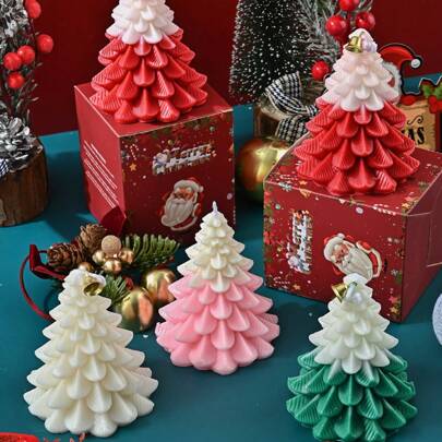 1pc Christmas Tree Shape Candle Soy Wax Candle Decor Present For Christmas Decorations Home Decor Room Decor, Christmas Gifts