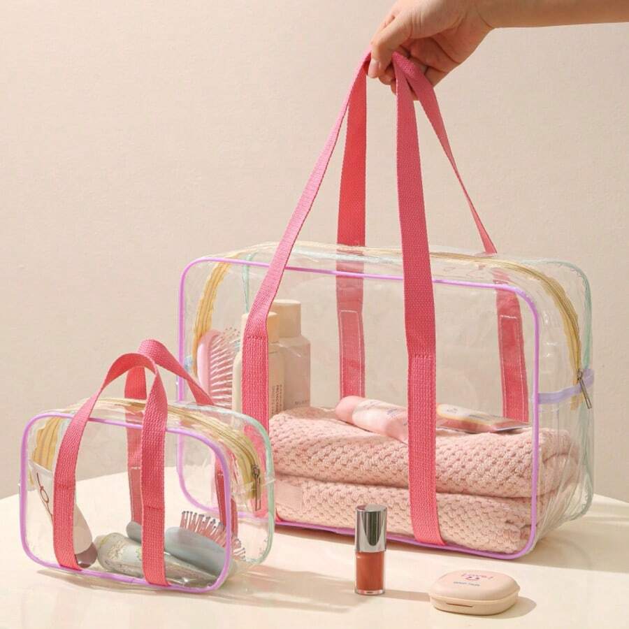 1 chiếc túi nhựa trong suốt, túi đi biển PVC dung tích lớn dành cho nữ, túi xách tay, túi đựng mỹ phẩm, túi đựng đồ dùng vệ sinh cá nhân, túi chống thấm nước dùng trong nhà tắm và hồ bơi, túi đeo vai đựng đồ dùng vệ sinh cá nhân. - Nhiều màu - Xem 1