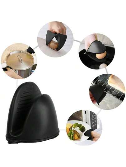 2 Pairs Of Black Silicone Oven Mitts - Heat-Resistant, Textured Handles With Hanging Rings, Suitable For The Kitchen - Perfect For Cooking And Baking, Oven Mitts And Pot Mats