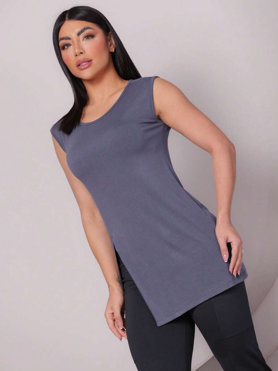Women's Long Line Machão Tank Top With Opening P To GG Academia Fitness - 灰色 - 查看 1