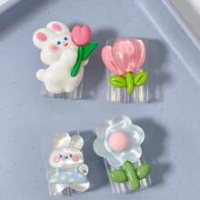 4 piezas Funda protectora de cable de datos con patrón de flores y conejos, compatible con cable de carga de Apple, protección anti-rotura