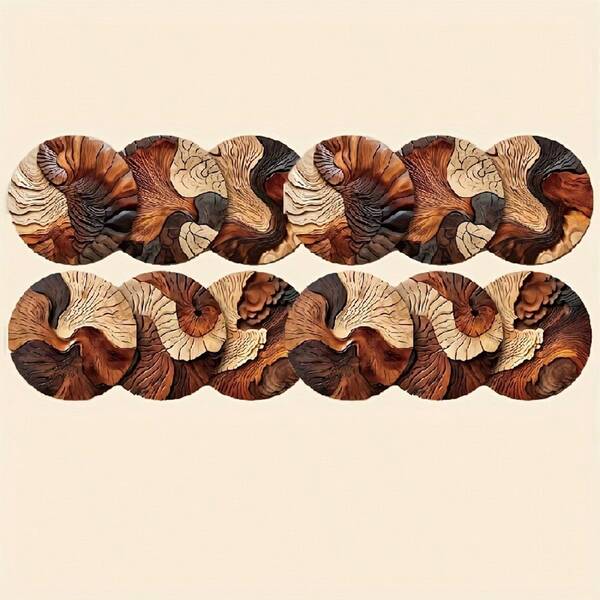 Set Of 6 Wooden Coasters - 10cm Round, 2D Flat Wooden Coasters With Delicate Swirl Patterns For Coffee And Tea Drinking - Great For Home Gatherings, Bars And Offices Table Accessories|Artistic Coasters|Home Decor, Coaster Sets, Coaster Sets Gifts, Gifts For Family, Friends,Coaster Set,Coasters Drink Coasters,Coaster For Cup At Home,Choice Of 1, 2 Or 31 Sets