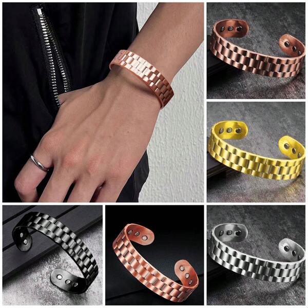 Pure Copper Magnetic Bracelets For Men Women Adjustable 15.5mm Wide Cuff Bangles Vintage Health Energy Magnet Jewelry