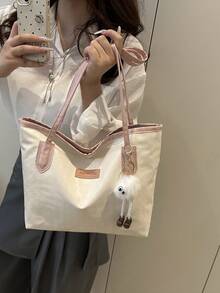 Large Capacity Women's Fashion Multifunctional Shoulder Bag, New Canvas Handbag, Stylish Design, Suitable For School, Commuting And Shopping (Pendant Not Included) - Pink - View 5