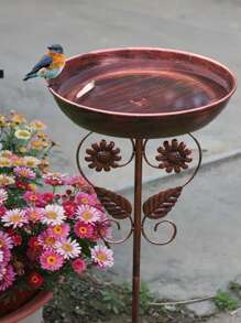 1 件复古户外鸟浴盆 - 坚固的铁质，带 5 爪底座，乡村风格花园装饰，易于安装以吸引鸟类 - 露台、庭院或野生动物花园喂食器，耐候叶子图案设计