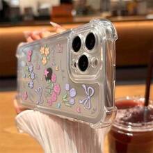 Funda transparente con diseño floral y protección antigolpes en las cuatro esquinas. Compatible con phone 16, 16 Pro, 13, 14, 14 Pro, 15, 15 Pro, XS Max, XS y XR. Material TPU con estampado de grafiti. Funda protectora estilo retro vintage. - transparente - Ver 3