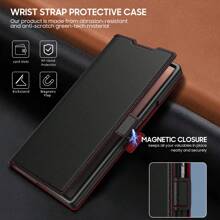Hadaasi 1pc Black Magnetic Leather Case With Kickstand, Screen Protector, Card Slots, Foldable Wrist Strap, 3-In-1 Protection Compatible With Samsung Galaxy Z Fold 7/Z Fold 6/Z Fold 5/Z Fold 4/Z Fold 3/Z Fold 2 Waterproof Shockproof Anti-Fall Scratch Resistant - Black - View 3