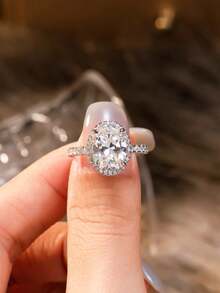 BALMORA 1 S925 Sterling Silver Exquisite Fashionable Oval Zirconia Multi Size Ring For Women Proposal Engagement Holiday Jewelry Gift