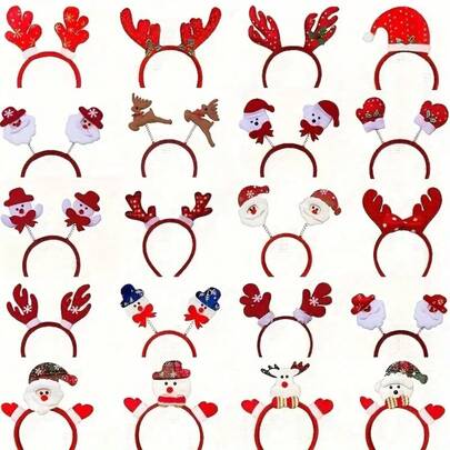 12 Băng đô Giáng sinh hỗn hợp - Băng đô nhựa ngày lễ có trang trí hình ông già Noel, người tuyết và sừng tuần lộc, thích hợp để trang trí tiệc Giáng sinh, lựa chọn tốt nhất cho Giáng sinh