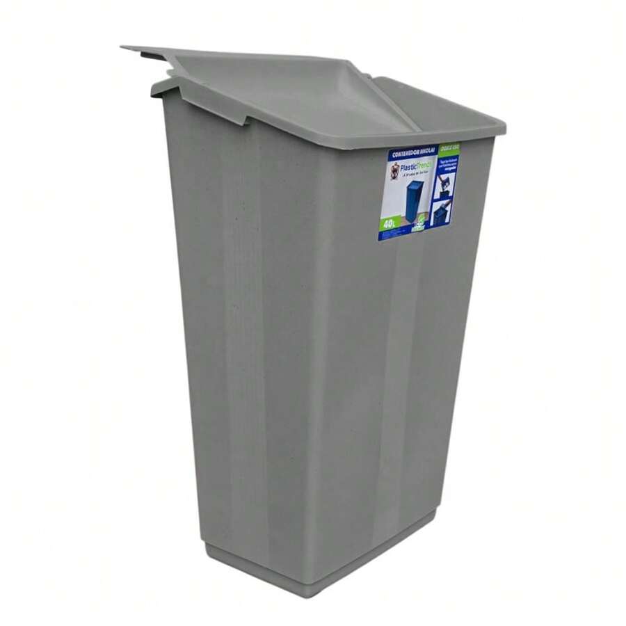 Bote de basura 40L 2 en 1 recogedor tapa balancín plástico basurero cocina baño hogar resistante tapa cierre práctico organización residuos separación limpios funcionalidad eficiente fácil limpiar - Gris - Ver 1