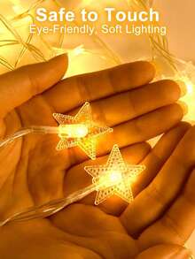 1pc 4.92/9.84/19.68ft LED Star String Lights, Battery Powered Star Fairy Lights, Home Decor Bedroom Decor Wall Decor Room Decor Wedding Decor For Indoor Home Decoration, Wedding Scene Decor, Bedroom Wall Decor, Living Room Festival Atmosphere, Romantic Star Lights - Transparent Stars - View 9
