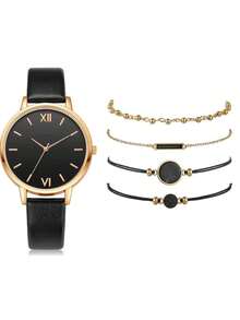 Nuevo conjunto de relojes minimalista, reloj de cuarzo con correa de piel de PU, conjunto de reloj de mujer con pulsera