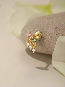 SereneSpark 1 pieza Pendientes de cartílago chapados en oro de 18K con plata de ley 925 y CZ multicolor, joyería hipoalergénica antioxidante para todas las partes de la oreja, adecuada para uso diario casual, oficina, boda, fiesta, citas y viajes de vacaciones, regalo ideal de cumpleaños y despedida de soltera para ella - Dorado - Ver 4
