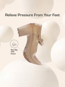 Women's Chunky Low Block Heels Pumps Mary Janes Closed Round Toe Comfortable Elegant Solid Color Dating Vacation Classic Dress Work Shoes - 杏色 - 查看 4