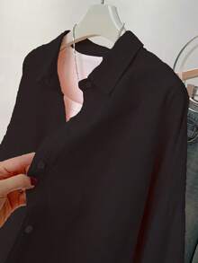 Camisas Casual de Botão Plus Size para Mulheres, Cor Sólida, Manga Longa, Modelo Solto, Blusas com Gola