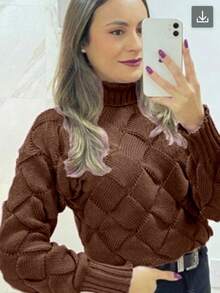 TRICOZHU Women's Blouse CORA HIGH THICK WAVE WINTER KNITTED Long Sleeve Blouse FASHION 2023 - Coffee Brown - View 1