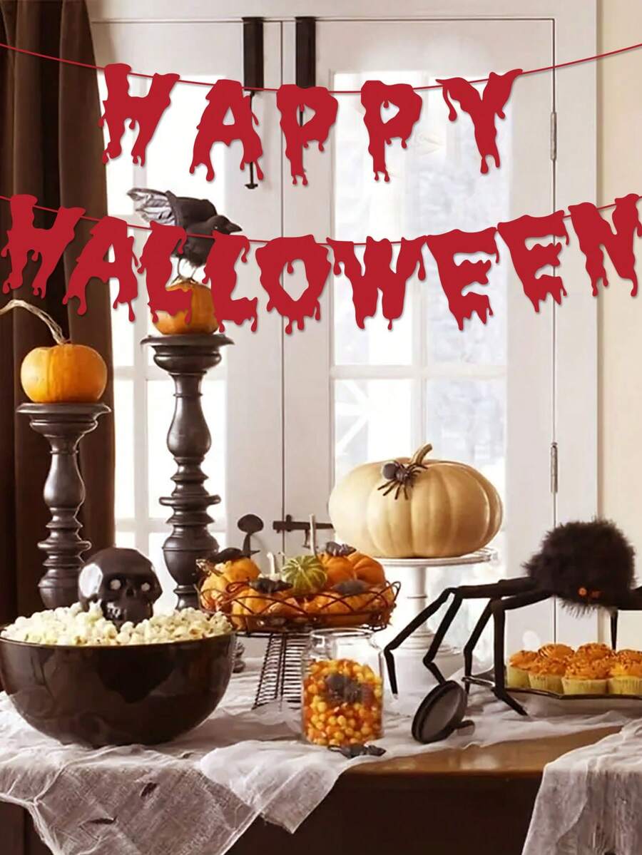Spanduk Selamat Halloween - Dekorasi Pesta Horor, Garland Tetesan Darah & Tanda - Burgundy - View 1