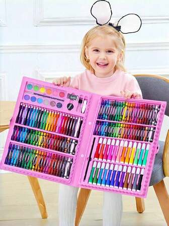 1 Set 168 piezas/150 piezas Juego de Pintura Artística para Niños, que incluye Suministros de Dibujo como Lápices de Colores, Borradores, Caja de Pintura, etc. Gran Regalo para Volver a la Escuela (El Patrón del Empaque y los Colores de los Componentes Internos son Aleatorios)