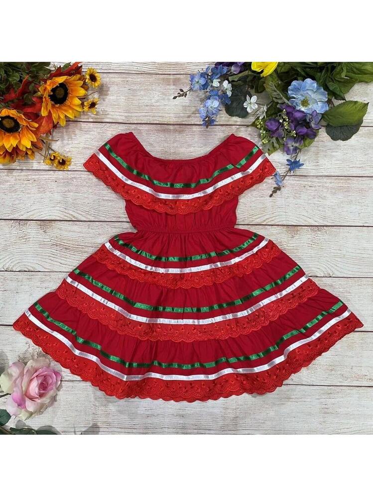 mexican christmas dress Idopip Kids Girls Traditional Mexican Dress Cinco de Mayo Fiesta Ribbon Ruffle Drape Party Dresses, Girl's, Size: 6