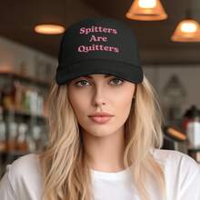 Spitters Are Quitters Funny Trucker Hat - Breathable Mesh Back, Adjustable Snap Closure, Black With Pink Lettering, Unisex Humorous Design Easter Or Casual - Black - View 8