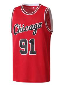 Men's Basketball Jersey 91 Red Embroidered Casual Sports Vest Round Neck Sleeveless Training Suit - Red - View 2