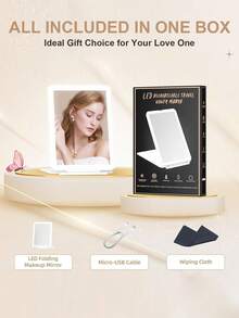 FENCHILIN FENCHILIN Lighted Makeup Vanity Mirror With Magnification For Travel, Large Portable Cosmetic Beauty Mirror With 60 LED Lights 3X 5X Magnifying Mirror Automatic Modes White 7.9'' - 白色 - 查看 6