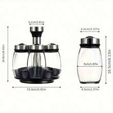 7件套调料罐套装，带旋转玻璃架，玻璃调味罐，适用于盐、胡椒粉、糖等，厨房收纳整理架