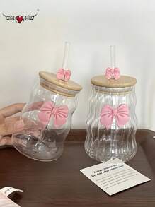 500ml(16.91oz) Butterfly Princess Series Glass Straw Cup - Ideal Gift For Holidays And Birthdays, For Coffee Or Bubble Tea Back To School