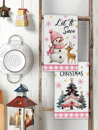 40*60cm Fröhliche Weihnachten bedrucktes dekoratives Geschirrtuch, weiches Küchentuch mit Weihnachtsbaum- und Schneeflocken-Design, geeignet für Feiertags-Heimdekoration und Familiengebrauch