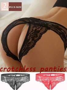2 pezzi Mutandine in pizzo sexy senza cavallo, biancheria intima morbida e comoda per occasioni intime di taglie forti