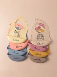 1 pezzo Bavaglino in silicone per neonati con stampa personalizzata del nome, set di stoviglie per neonati regolabile, regalo per neonati personalizzato, multifunzionale, decorativo, con lettere, elegante, moderno, colorato, carino, casual, personalizzato, unico, idea regalo perfetta per lui, idea regalo perfetta per lei, casual chic da strada