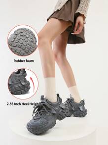 somiliss 1 Pair Women's Lace-Up Casual Sports Shoes, Slip-Resistant, Breathable Mesh Upper, Comfortable For Students, Running, 2025 Autumn New Personalized Pineapple Sole, 6cm Platform, Low-Top Outdoor Walking Shoes, Gray