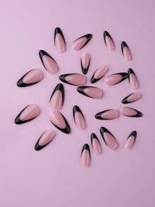 240 miếng/10 bộ sơn móng tay dạng gel - Móng giả hình hạnh nhân cỡ trung bình, móng dán bóng đã được phủ sẵn lớp sơn bóng và sơn màu, thiết kế kiểu Pháp thanh lịch, thích hợp cho việc tự làm móng mùa hè. Phụ kiện làm móng nghệ thuật kiểu Pháp màu đen. - Nhiều màu - Xem 5