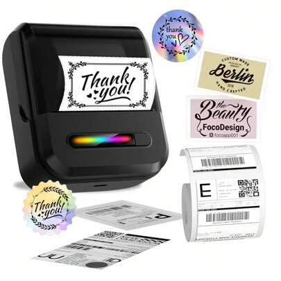 便携式热敏标签打印机，无线迷你标签打印机，包含 1 卷 40*20mm 白色标签纸，兼容安卓和 iOS 系统，适用于办公室、条形码、零售、邮件、家庭食品储存标签等。