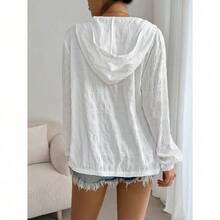 Summer Lightweight Texture Long Sleeve Hooded Jacket In Solid Color Back To School Outfits Fall Clothes Teacher Clothes Hooded White Jacket Long Sleeve Jacket Going Out Jacket - 白色 - 查看 3
