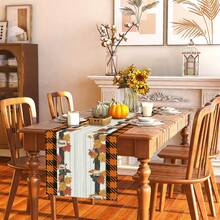 1/108pcs Autumn Thanksgiving Fall Leaves, Slogans, Plaid Pattern Digital Print Tabletop Decor Table Runner - Thanksgiving Family Gathering Atmosphere Decor, Suitable For Holiday Parties, Gifts, Autumn Harvest Season Decoration