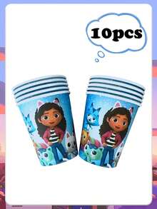 Gabby's Dollhouse 81-elementowy zestaw jednorazowej, dekoracyjnej zastawy stołowej w stylu fioletowym, w stylu domku dla lalek Gabby, w tym 10 szt. papierowych talerzyków, kubków, noży, widelców i łyżek o średnicy 7 i 9 cali, 20 szt. chusteczek higienicznych i obrusów, odpowiedni dla 10 osób na przyjęcia i spotkania. To niezbędna dekoracyjna zastawa stołowa na przyjęcia urodzinowe w stylu lalki Gabby, niezbędna dla fanów Gabby i dzieci na spotkaniach rodzinnych, Halloween, Boże Narodzenie i Święto Dziękczynienia.