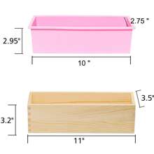 矩形肥皂模具套件切割器 - 42 盎司柔性硅胶面包肥皂模具，配有木盒、不锈钢波浪形和直形刮刀，适用于自制工艺肥皂制作用品